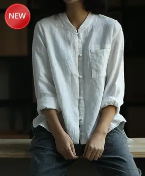 Harajuku Shirt Women's Mandarin Collar Shirts Simple Linen Blouses Lady's Linen Shirts Women Clothes 
Harajuku Shirt Women's Mandarin Collar Shirts Simple Linen Blouses Lady's Linen Shirts Women Clothes