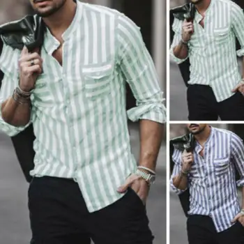 Fashion Men Striped Double Pockets Stand Collar Long Sleeve Button Shirt Top
Fashion Men Striped Double Pockets Stand Collar Long Sleeve Button Shirt Top