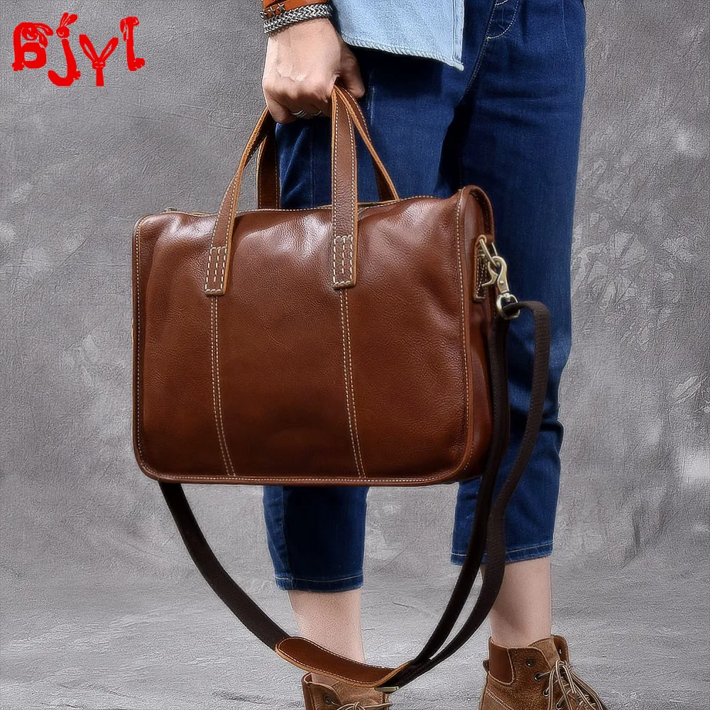 

Men's Handbag Male Laptop Business Briefcase Men Crossbody Shoulder Bags Cowhide Leather Vintage Retro Sewing Thread Leather Tc