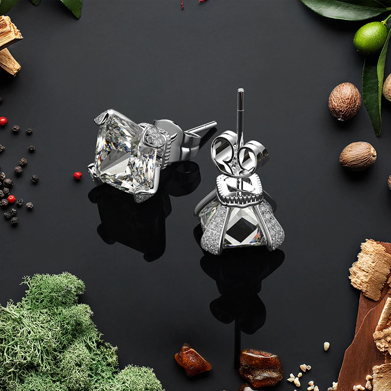 Luxury 8*8mm Ice flower cut high carbon AAAAA+ Sparkling Zircon earrings stud for women Wedding Engagement party simple earrings