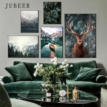 Nordic Fog Forest Deer Animal Canvas Wall Art Print Painting Mountain Lake Landscape Poster Nature Decorative Picture Home Decor 
Nordic Fog Forest Deer Animal Canvas Wall Art Print Painting Mountain Lake Landscape Poster Nature Decorative Picture Home Decor