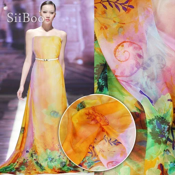 Elegant orange floral print 100% silk chiffon fabric for dress pure silk cloth for sewing tela tecidos 6mm SP4277 Free Shipping 
Elegant orange floral print 100% silk chiffon fabric for dress pure silk cloth for sewing tela tecidos 6mm SP4277 Free Shipping