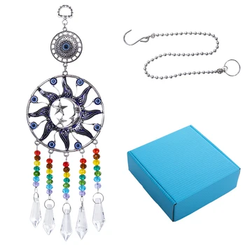 H&D Chakra Crystal Icicle Prism Suncatcher Turkish Blue Evil Eye Rainbow Wall Hanging Pendant Home Protection Decor (Moon&Star)
H&D Chakra Crystal Icicle Prism Suncatcher Turkish Blue Evil Eye Rainbow Wall Hanging Pendant Home Protection Decor (Moon&Star)