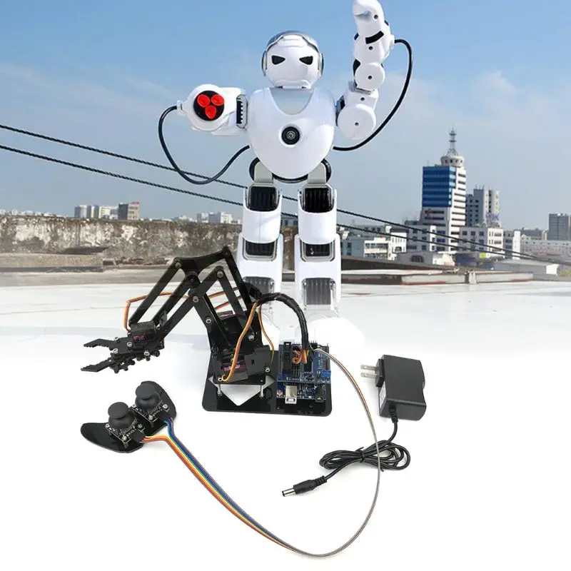 DIY Assembled Acrylic 4-Dof Robot Mechanical Arm Circuit Kits for Learning Science Toy DXAD