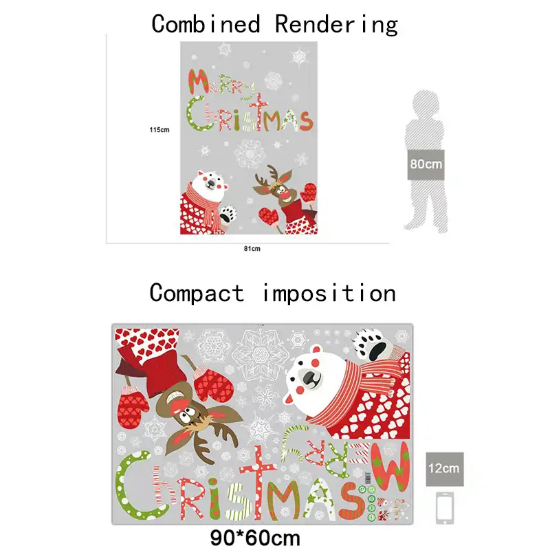 bear santa claus snowflake gifts christmas tree wall sticker for