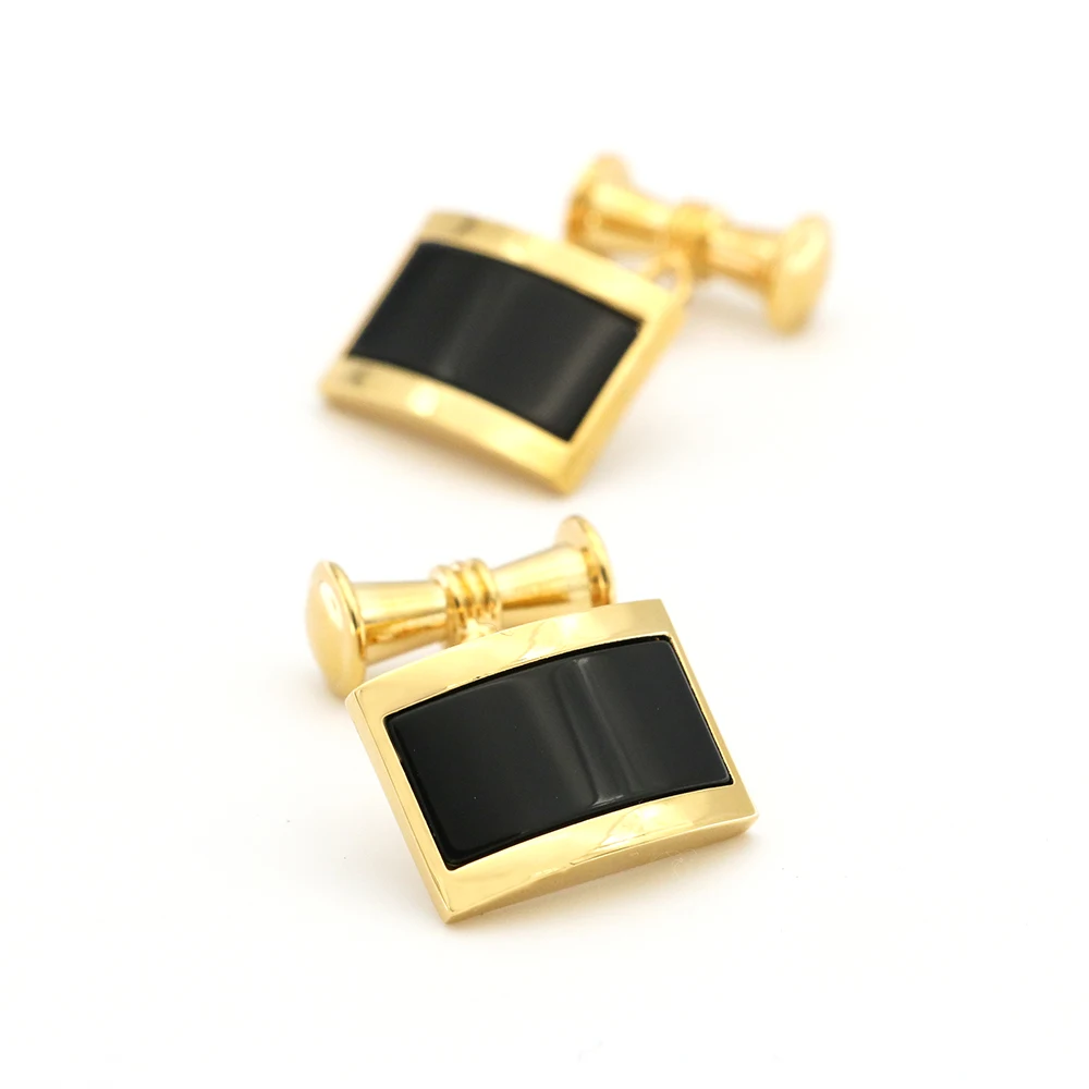 

Chain Design Luxurious Black Stone Cufflinks Quality Brass Material Golden Color Cuff Links Wholesale & Retail