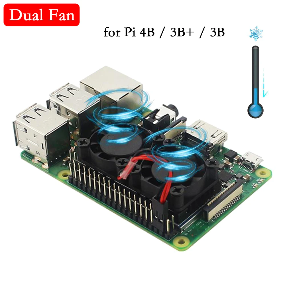 Raspberry Pi 3 Dual Fan Cooling kit Raspberry Pi 4 Double Fan with Heat Sink Radiator for Raspberry Pi 4B 3B+ 3B
Raspberry Pi 3 Dual Fan Cooling kit Raspberry Pi 4 Double Fan with Heat Sink Radiator for Raspberry Pi 4B 3B+ 3B