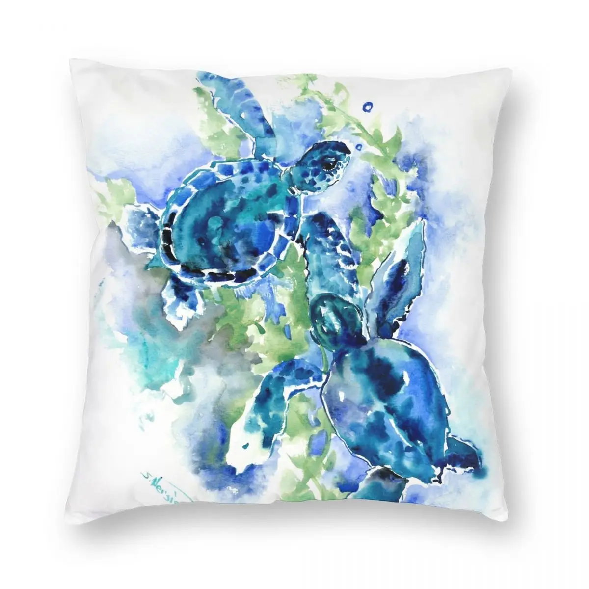 

Sea Turtles Turquoise BLue Square Pillowcase Polyester Linen Velvet Printed Zip Decor Throw Pillow Case Home Cushion Cover