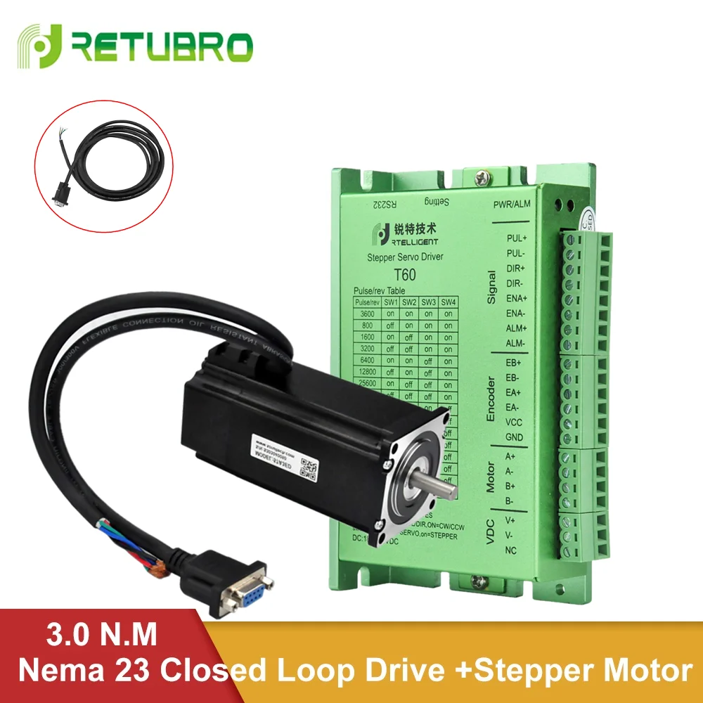 Closed Loop Nema 23 Stepper Motor Driver Kit 3NM 428.5oz.in with 3M Encoder Extension Cable for CNC Machine
Closed Loop Nema 23 Stepper Motor Driver Kit 3NM 428.5oz.in with 3M Encoder Extension Cable for CNC Machine