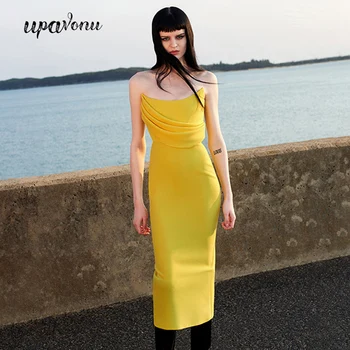 2020 New Yellow Women's Dress Vestidos Sexy Strapless Sleeveless Backless Bodycon Midi Dress Club Elegant Banquet Dress Vestidos
2020 New Yellow Women's Dress Vestidos Sexy Strapless Sleeveless Backless Bodycon Midi Dress Club Elegant Banquet Dress Vestidos