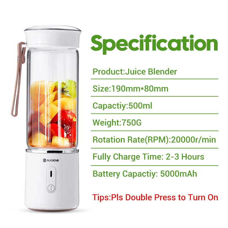 Portable Smoothie Maker Blenders Mixer USB Rechargeable for Home Travel 500ml Electric Fruit Juicer Glass Mini Hand Portable Smoothie Maker Blenders Mixer USB Rechargeable for Home Travel 500ml Electric Fruit Juicer Glass Mini Hand