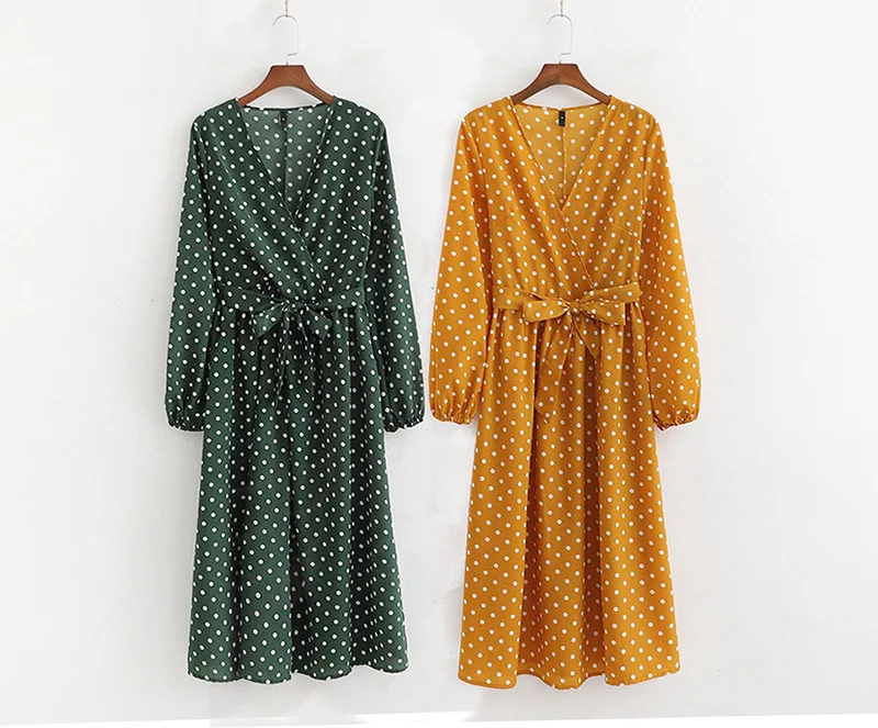 2019 Western Style Spring And Summer Women's Dress New Style Tawny Dotted Long-sleeved Dress
2019 Western Style Spring And Summer Women's Dress New Style Tawny Dotted Long-sleeved Dress