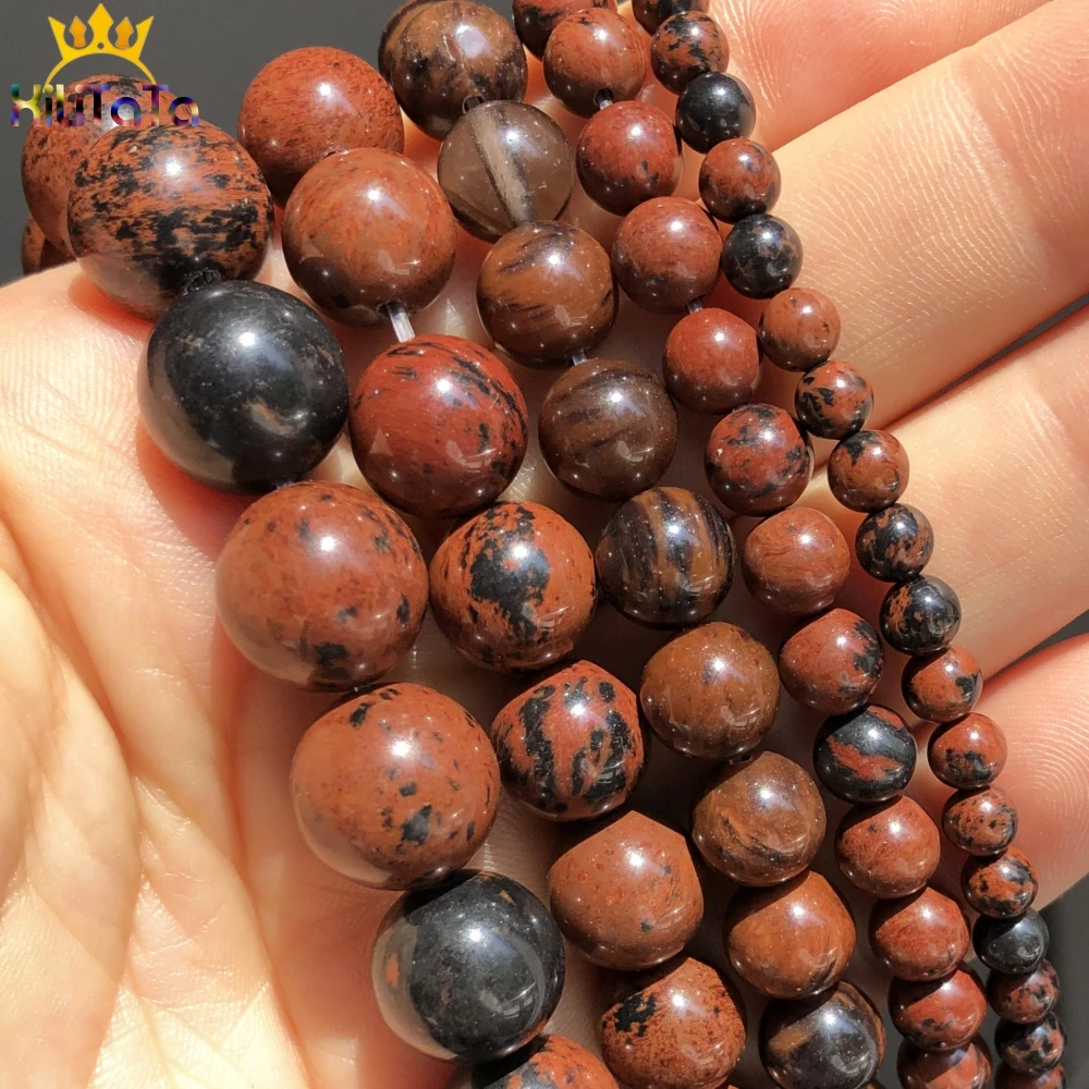 

Natural Stone Mahogany Obsidian Round Loose Spacer Beads For Jewelry DIY Making Bracelet Accessories 15'' Strands 4 6 8 10 12mm