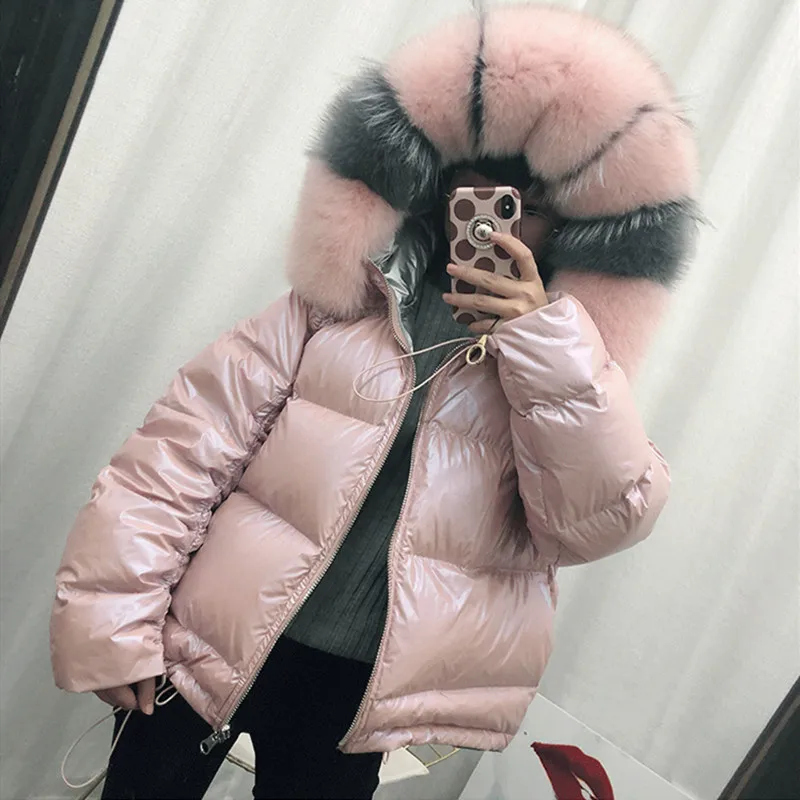 Белая утка вниз 2 Двусторонняя куртка высокое качество 2019 носить Яркая модная