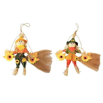 

2 Pack Scarecrow Ornaments Standing Straw Doll Desktop Layout Home Halloween Decoration