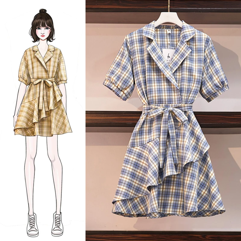 Summer New Retro-classical Literature And Art Irregular Lotus Leaf Side Belt Chequered Dress
Summer New Retro-classical Literature And Art Irregular Lotus Leaf Side Belt Chequered Dress