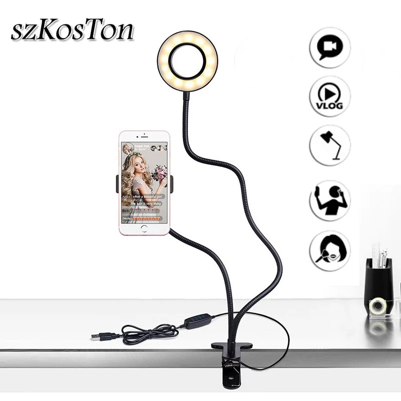 Selfie LED Ring Light With Clip Phone Holder For your mobile phone Youtube Live Stream Makeup Ring lamp USB Interface For iPhone
Selfie LED Ring Light With Clip Phone Holder For your mobile phone Youtube Live Stream Makeup Ring lamp USB Interface For iPhone