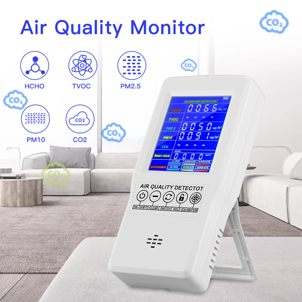 Монитор качества воздуха PM2.5 PM10 формальдегидный HCHO TVOC CO2 цифровой детектор