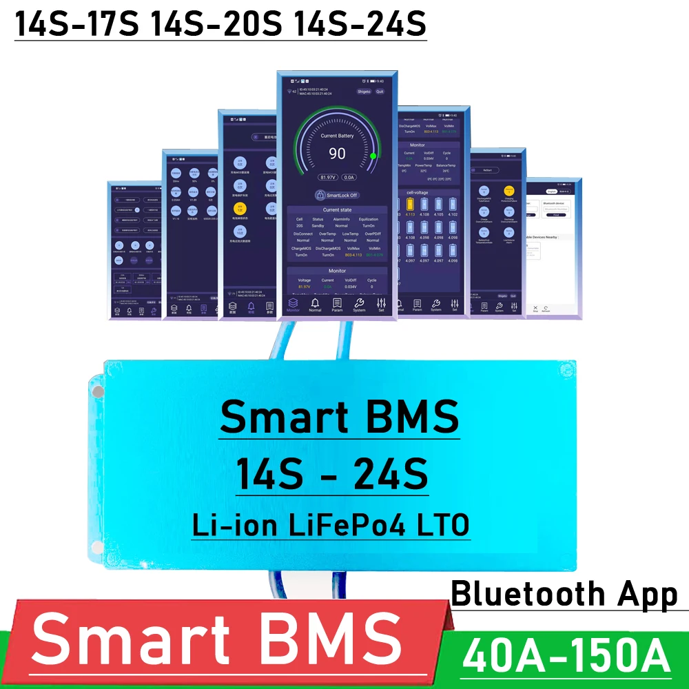 Smart BMS 14S - 24S 40A 80A 100A 150A Li-ion LiFePo4 lithium Battery Protection Board Balance Bluetooth 16S 17S 20S 48V 60V 72V
Smart BMS 14S - 24S 40A 80A 100A 150A Li-ion LiFePo4 lithium Battery Protection Board Balance Bluetooth 16S 17S 20S 48V 60V 72V