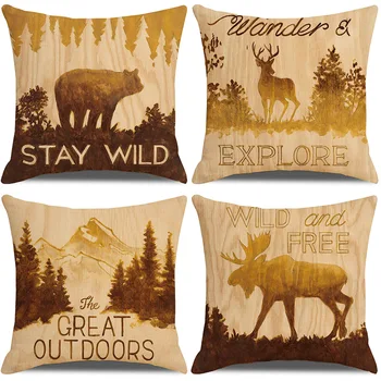 

45x45cm Animal Cotton linen Cushion Cover Bear Pillowcase Wolf Owl Fox Moose Deer Elk Vintage Throw Pillow Cover