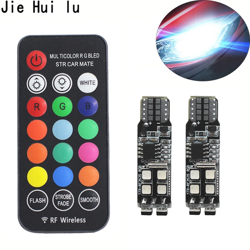 Автомобильный светодиодный габаритный фонарь RGB T10 W5W 3535 10SMD RF яркий цветной с