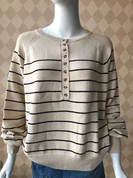 Women Sweater 2020 Early Spring Retro Button Round Neck Puff Sleeve Striped Sweater
Women Sweater 2020 Early Spring Retro Button Round Neck Puff Sleeve Striped Sweater