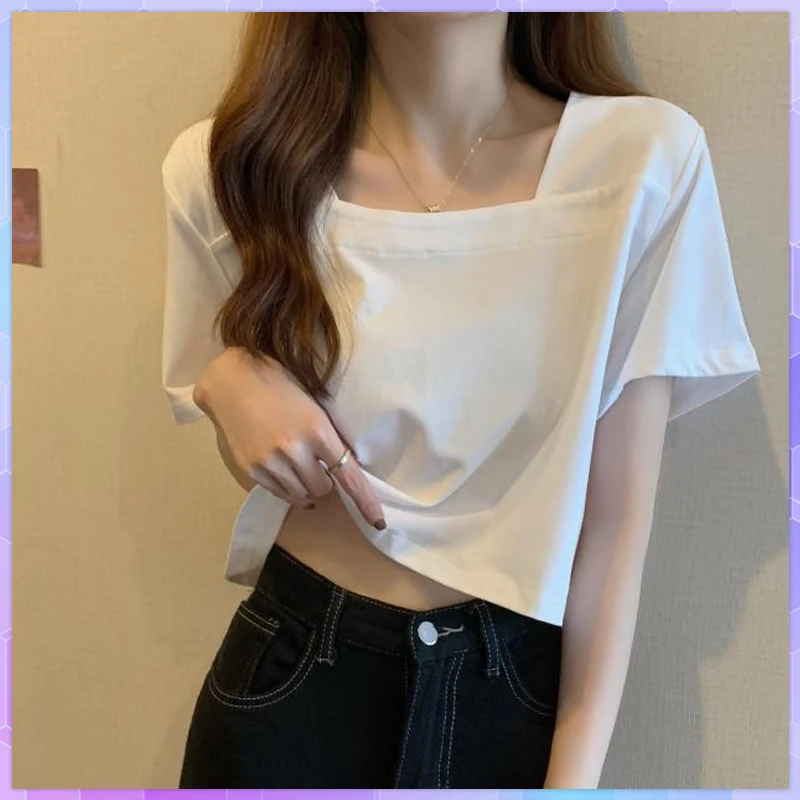 Women Square Neck Short-Sleeve T-shirts Vintage Crop Tops Goth T-shirt Gothic Streetwear Sexy High Waist Solid Loose Top Female
Women Square Neck Short-Sleeve T-shirts Vintage Crop Tops Goth T-shirt Gothic Streetwear Sexy High Waist Solid Loose Top Female