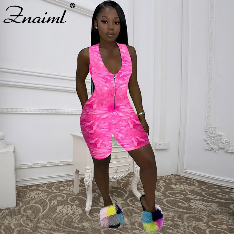 Znaiml Tie-Dye Sexy Bodycon Jumpsuit Women Summer V-Neck Sleeveless Zipper Front One Piece Overall Casual Skinny Short Sportwear
Znaiml Tie-Dye Sexy Bodycon Jumpsuit Women Summer V-Neck Sleeveless Zipper Front One Piece Overall Casual Skinny Short Sportwear