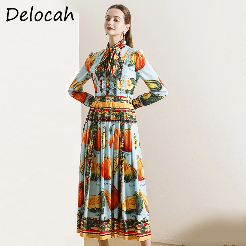 Delocah Women Autumn Fashion Designer Party A-Line Dress Bow Lace Beading Long Sleeve Pumpkin Printed Ladies Midi Dresses 2020
Delocah Women Autumn Fashion Designer Party A-Line Dress Bow Lace Beading Long Sleeve Pumpkin Printed Ladies Midi Dresses 2020