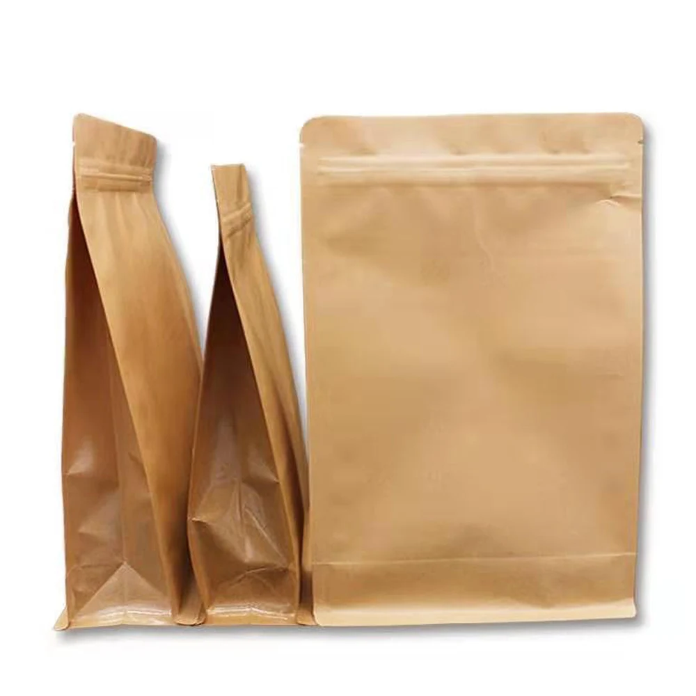 

50Pcs Zip Lock Brown Kraft Paper Stand Up Bag Self Seal Tear Notch Doypack Reusable Resealable Food Coffee Bean Storage Pouches