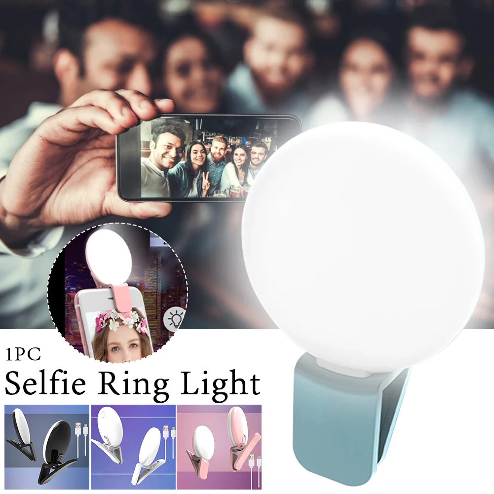 Clip On Universal Photography USB Rechargeable LED Lamp Makeup Adjustable Brightness Mobile Phone Enhancing Selfie Ring Light
