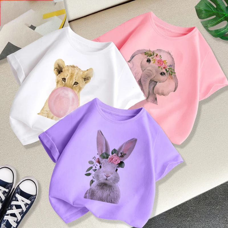 3 Color Elephant Funny Kawaii Girls Clothes Streetwear Boys Shirts Round Neck Baby Girl Tops Cartoon Casual Kids T-shirt Fashion | Мать и