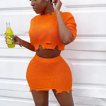 Autumn Knitted Two Piece Outfits Women 2019 Ripped Long Sleeve Matching Sets Slim Cropped Sweater And Skirt Set
Autumn Knitted Two Piece Outfits Women 2019 Ripped Long Sleeve Matching Sets Slim Cropped Sweater And Skirt Set