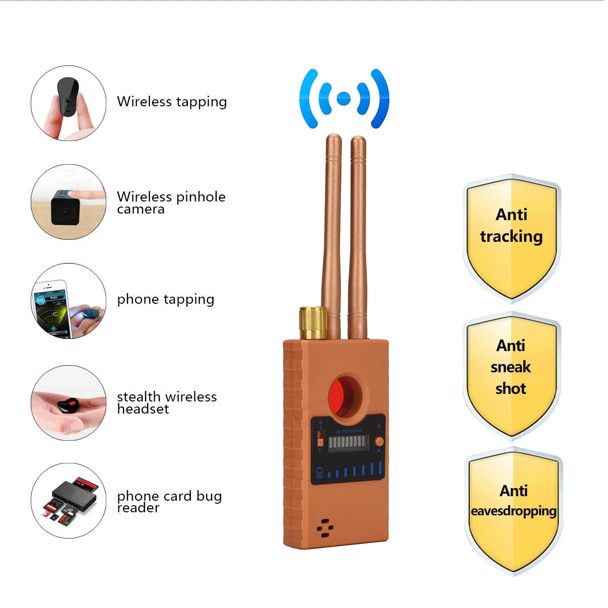 Anti Spy Camera Detector for Camera Laser Lens GSM Listening Device Finder Wireless RF Bug Detector Signal Radio Scanner
Anti Spy Camera Detector for Camera Laser Lens GSM Listening Device Finder Wireless RF Bug Detector Signal Radio Scanner