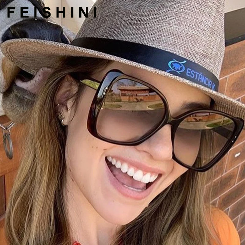 Женские солнцезащитные очки большого размера Feishini квадратные модные брендовые с