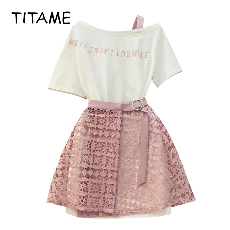 TITAME Women Tshirt Skirt Sets 2 Piece Suit Girl Slash Collar Off Shoulder Long T Shirt & Hollow Out Lace Skirt Suits Skirts Set
TITAME Women Tshirt Skirt Sets 2 Piece Suit Girl Slash Collar Off Shoulder Long T Shirt & Hollow Out Lace Skirt Suits Skirts Set