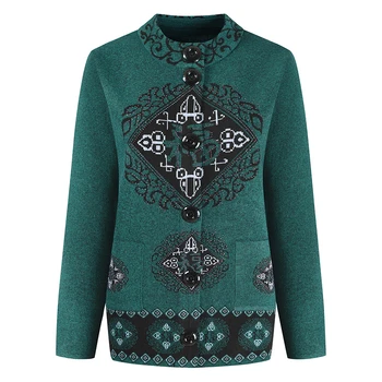 Spring Autumn Knit Sweater Women Cardigan Print Single-breasted Middle-aged Coat Loose Plus size Ladies Sweaters Casual Tops 4XL 
Spring Autumn Knit Sweater Women Cardigan Print Single-breasted Middle-aged Coat Loose Plus size Ladies Sweaters Casual Tops 4XL