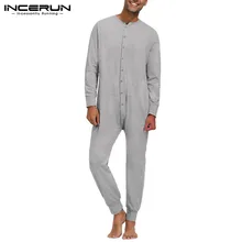 

INCERUN Autumn Men Sexy Onesies Jumpsuits Pajama Long Sleeve Rompers Overalls Sleepwear Buttons Pyjamas Nightwear Mens Homewear