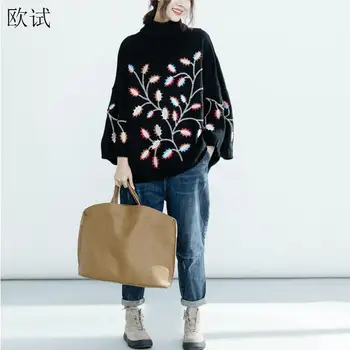 Plus Size Black Turtleneck Oversized Sweater Women Autumn Winter Sweaters Half Sleeve Embroidery Pullover Casual Sweaters 2020
Plus Size Black Turtleneck Oversized Sweater Women Autumn Winter Sweaters Half Sleeve Embroidery Pullover Casual Sweaters 2020