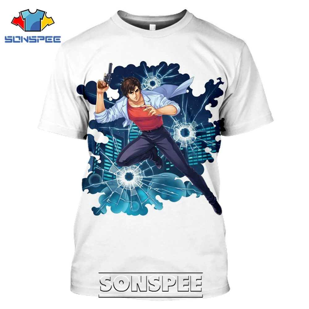 SONSPEE T-shirts CITY HUNTER 3D Print Men Women Vintage Casual Hip Hop Japanese Streetwear Retro Anime Harajuku Tees Tops Shirt (1)