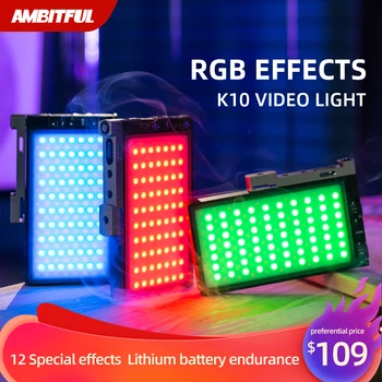 AMBITFUL K10 RGB 2500K-8500K Dimmable Full Color LED Video Light Photography Video Studio DSLR Camera Light
AMBITFUL K10 RGB 2500K-8500K Dimmable Full Color LED Video Light Photography Video Studio DSLR Camera Light