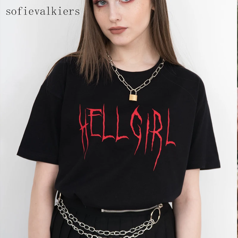Футболка Hello Girl Harajuku летний черный топ Женская Повседневная хлопковая Tumblr