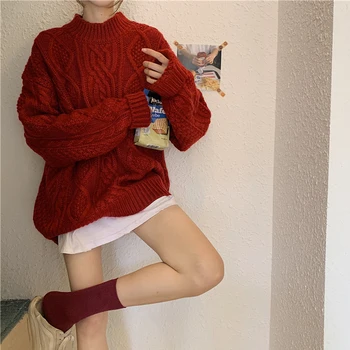 Harajuku Women's Knitted Sweater Pullover Sweaters Loose Round Neck Knit Sweater Woman Winter 2019
Harajuku Women's Knitted Sweater Pullover Sweaters Loose Round Neck Knit Sweater Woman Winter 2019