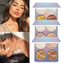 4 cores highlighter pó paleta contorno maquiagem bronzer iluminador kit brilho maquiagem brilho brilho brilho brilho brilho brilho destaque facial shimmer(China)