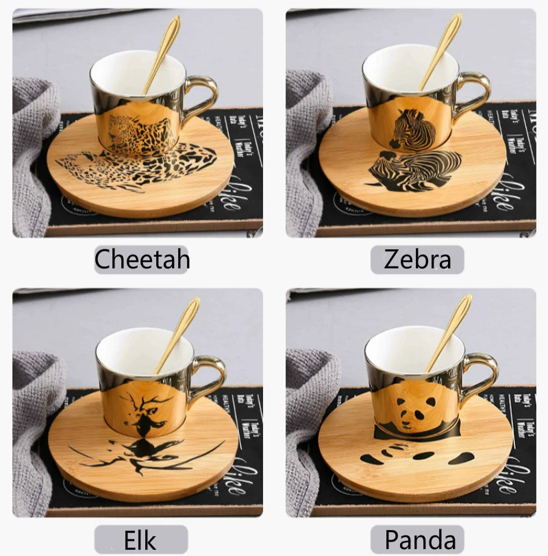 Generic Specular Reflection Ceramic Coffee Cups And Saucers Scoop Gold