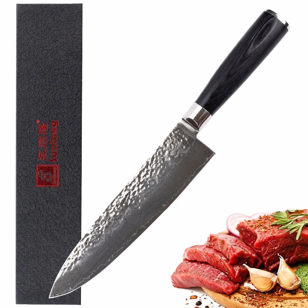 Sunlong нож шеф повара 8 дюймов японский Дамасская сталь Gyuto овощной черный Pakkawood