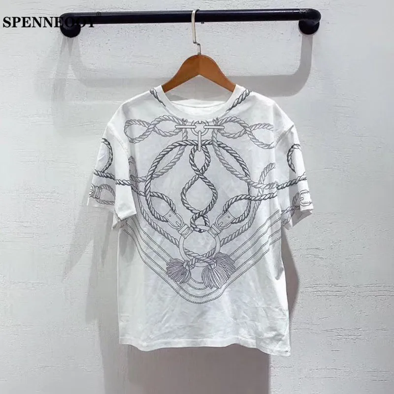 SPENNEOOY Designer High-End Women's Summer 100% Cotton Vintage Chain Print Fashion Short Sleeve Tops Tees
SPENNEOOY Designer High-End Women's Summer 100% Cotton Vintage Chain Print Fashion Short Sleeve Tops Tees