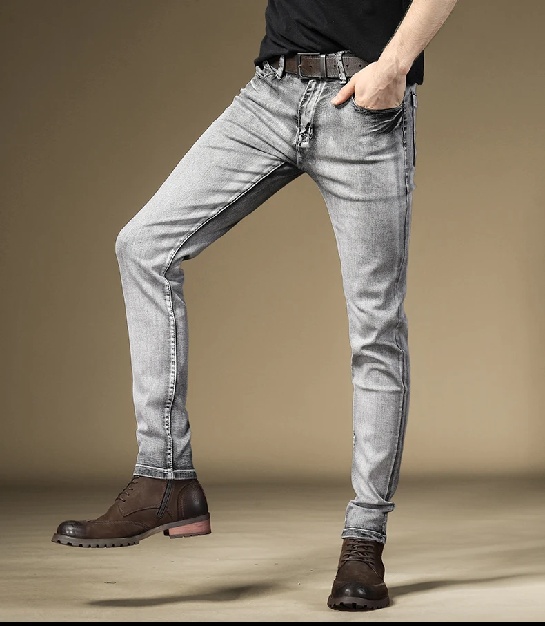 Vintage Jeans Men's Slim Fit Straight Pants Streetwear Gray Stretch Denim Trousers Vintage Jeans Men's Slim Fit Straight Pants Streetwear Gray Stretch Denim Trousers