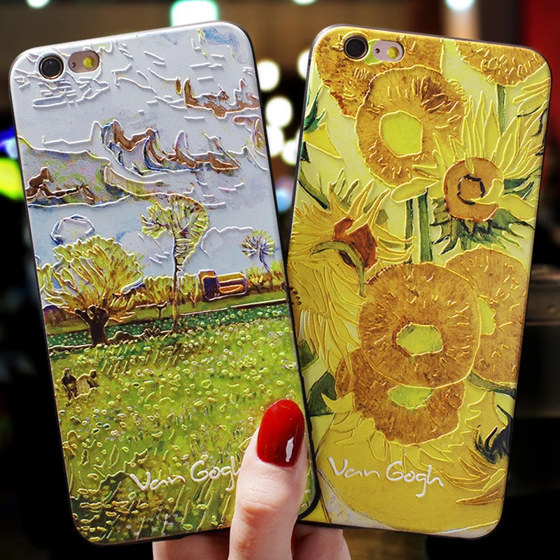 Чехол для телефона с рельефным рисунком Ван Гога iPhone 11 12ProMax XS MAX XR Capa мягкая задняя