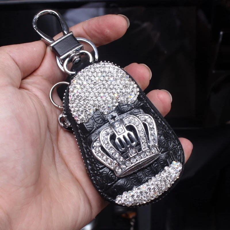 Crocodile-Leather-Car-Key-Wallets-Crystal-Crown-Universal-Key-Holder-Housekeeper-Keys-Organizer-Women-Keychain-Covers-3